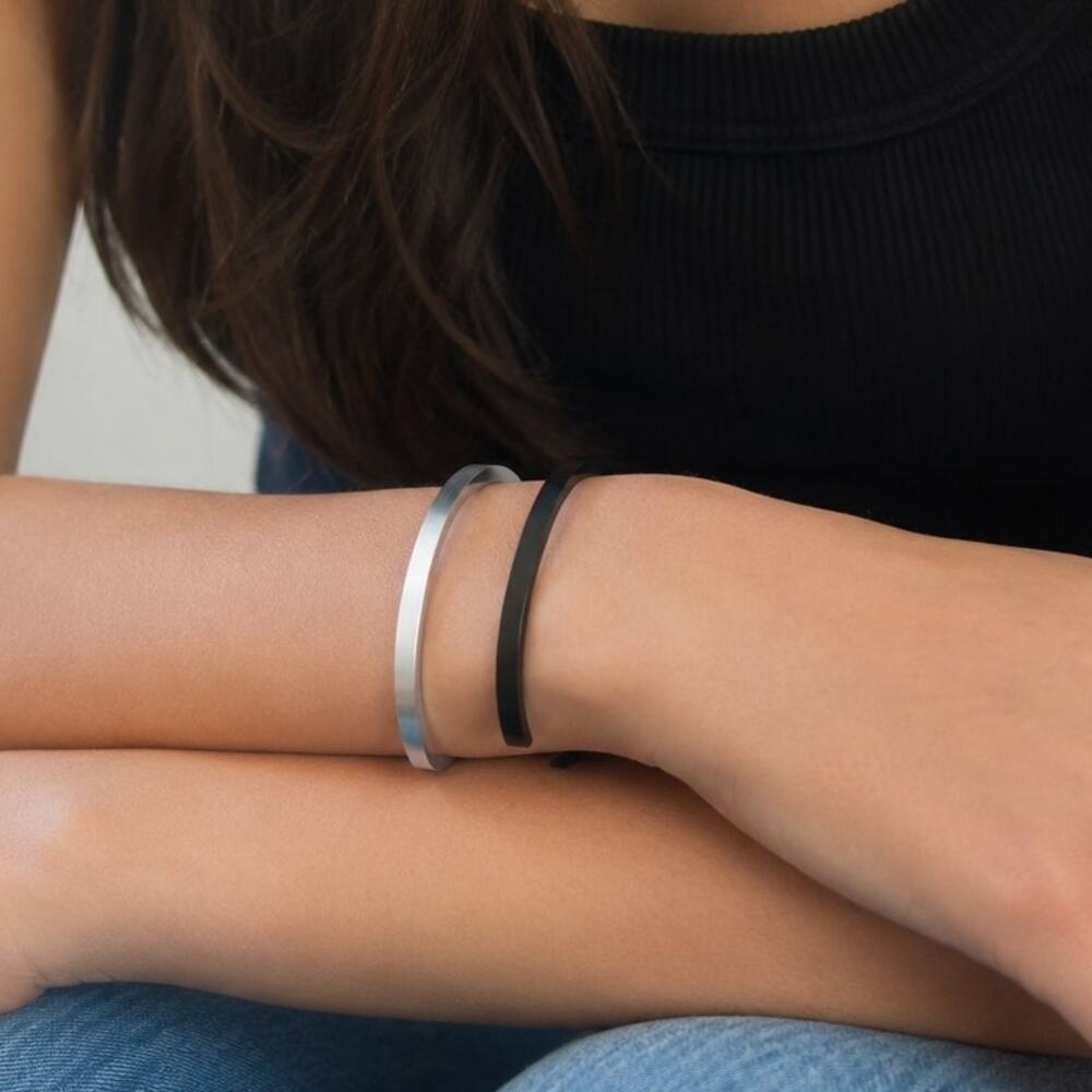 Black & Silver Minimalist Open Cuff Bracelets Set